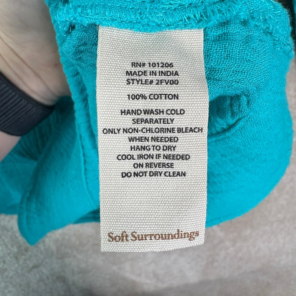 SOFT SURROUNDINGS Gauze Cotton Hoodie Women's Medium Teal Blue Half Zip Pullover - Picture 6 of 7